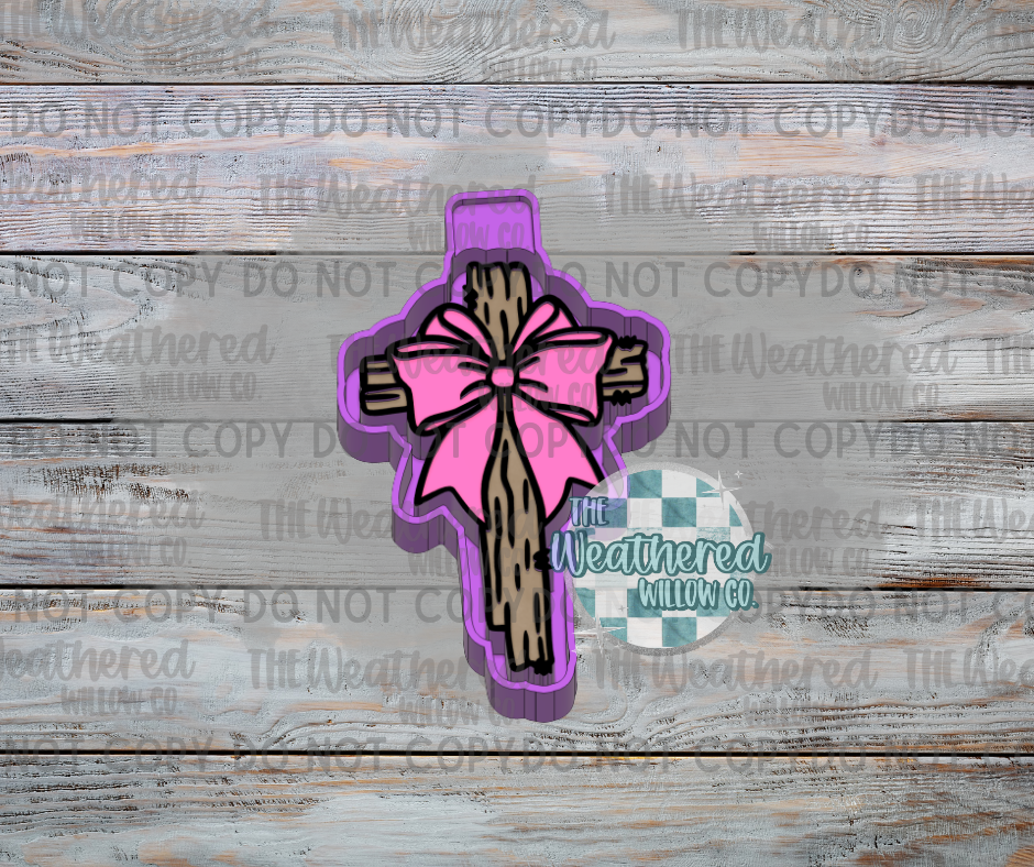 Wooden Cross with Bow - Silicone Freshie Mold