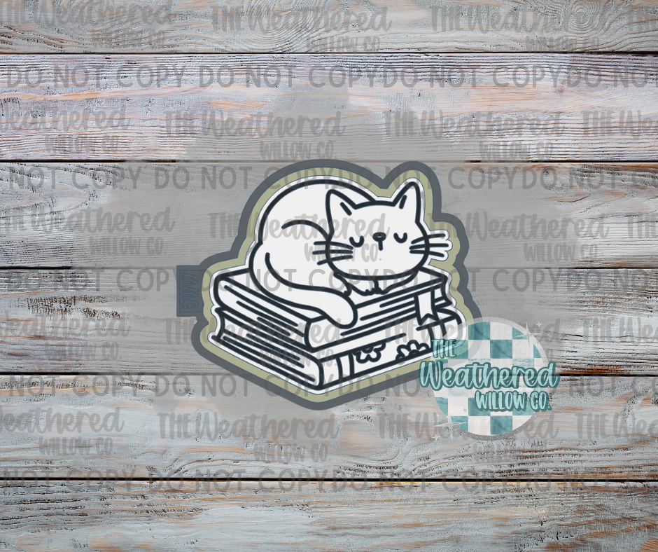 Cat on bookstack - Silicone Freshie Mold