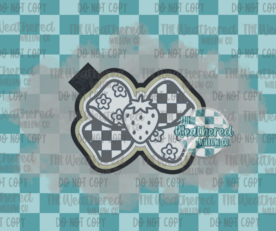 Checkered flower strawberry bow - Silicone Freshie Mold
