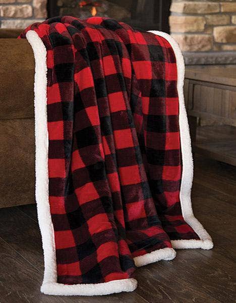 Lumberjack Plaid Plush Fur Sherpa Borrego Fleece Throw Blanket