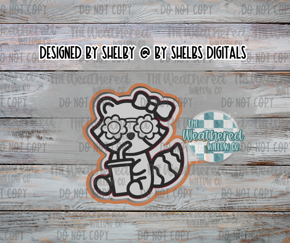 Cute raccoon sipping drink - Silicone Freshie Mold