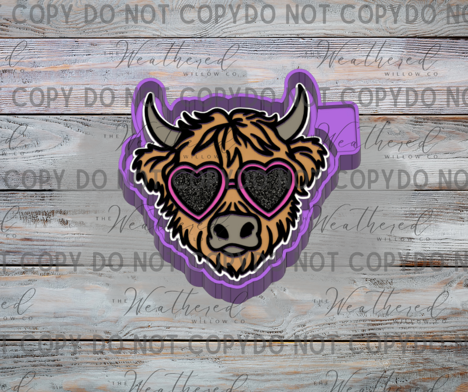 Highland with heart glasses - Silicone Freshie Mold