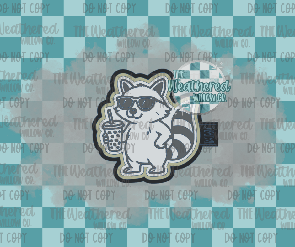 Cool raccoon with iced coffee - Silicone Freshie Mold