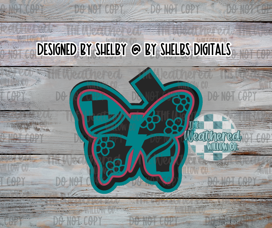 Groovy Checkered Bolt Butterfly - Silicone Freshie Mold