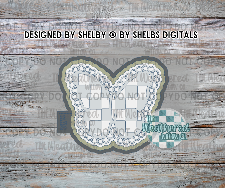 Turquoise Checkered Butterfly - Silicone Freshie Mold