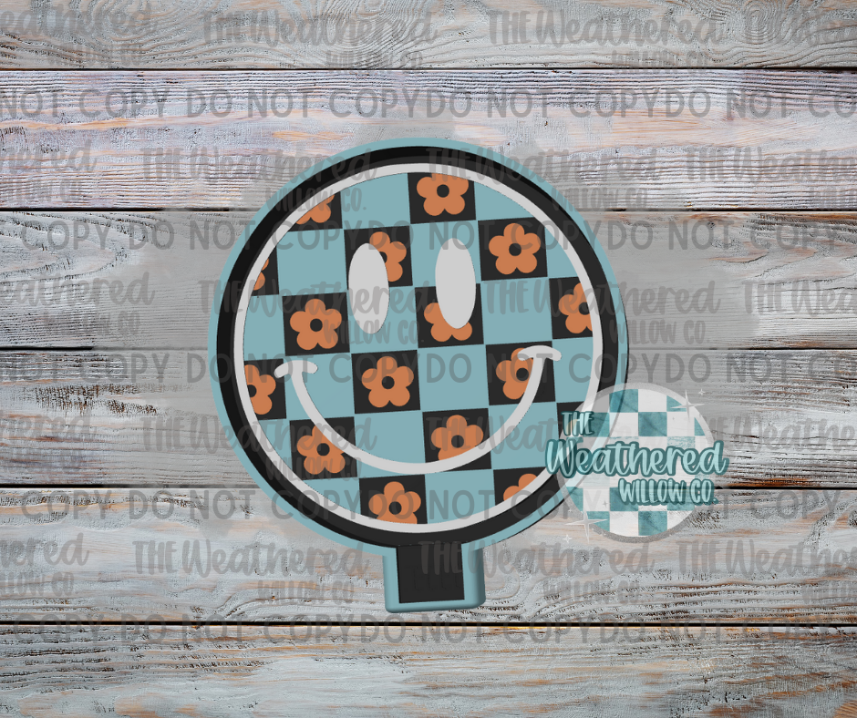 Floral Checkered Smiley - Silicone Freshie Mold
