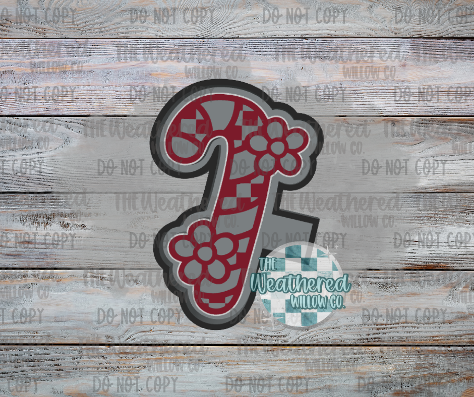 Checkered Candy Cane with Flowers - Silicone Freshie Mold