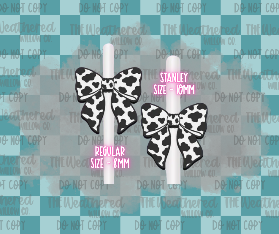 Cow Print Bow - Straw Topper