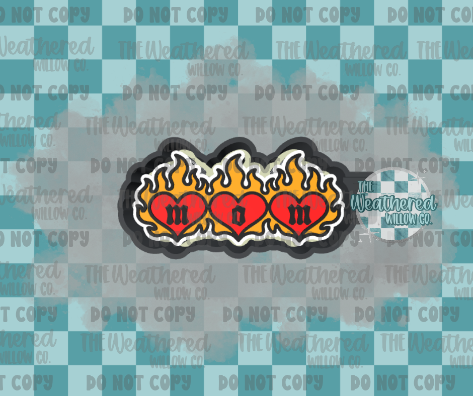 Mom flaming hearts - Silicone Freshie Mold