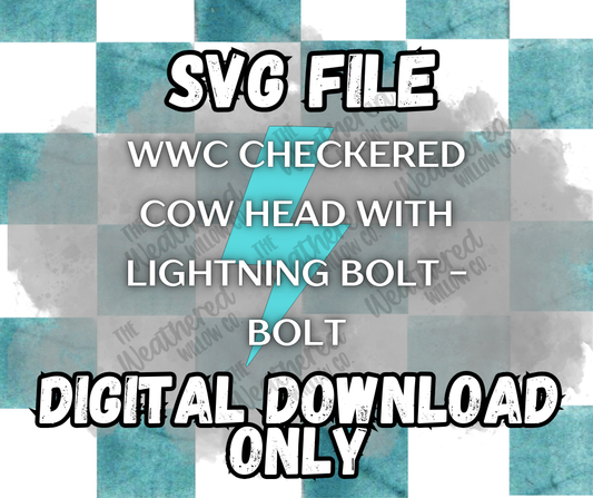 WWC Checkered Cow Head with Lightning Bolt - Bolt SVG ** DIGITAL DOWNLOAD**