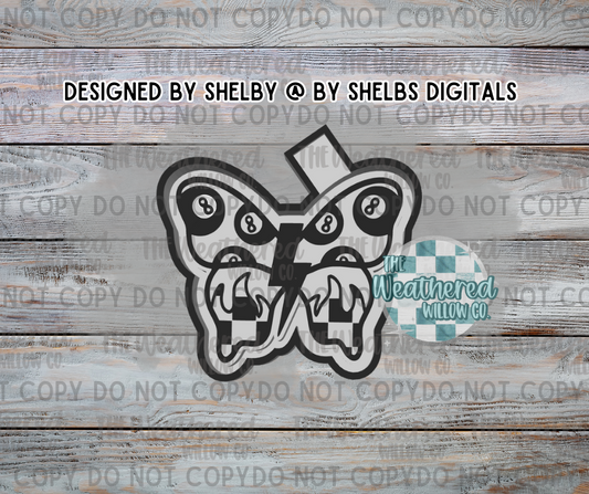 Checkered flame & 8 ball Butterfly - Silicone Freshie Mold