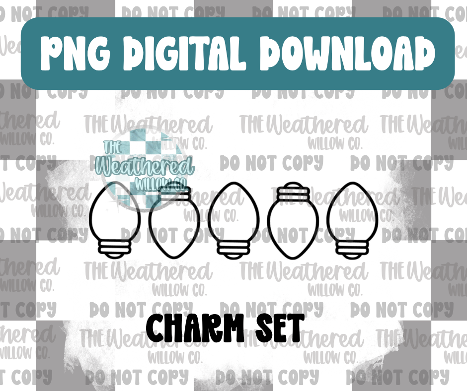 Christmas Light Bulb Charm Set - PNG Digital File Download