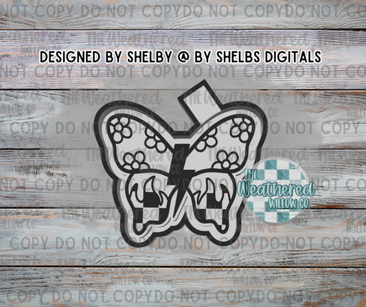 Checkered flame & flower Butterfly - Silicone Freshie Mold