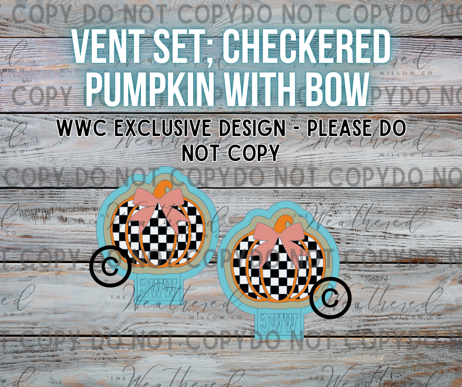 VENT SET; Checkered Pumpkin with bow - Silicone Freshie Mold