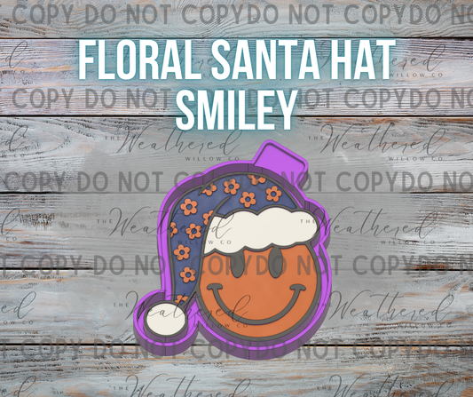 Floral Santa Hat Smiley - Silicone Freshie Mold