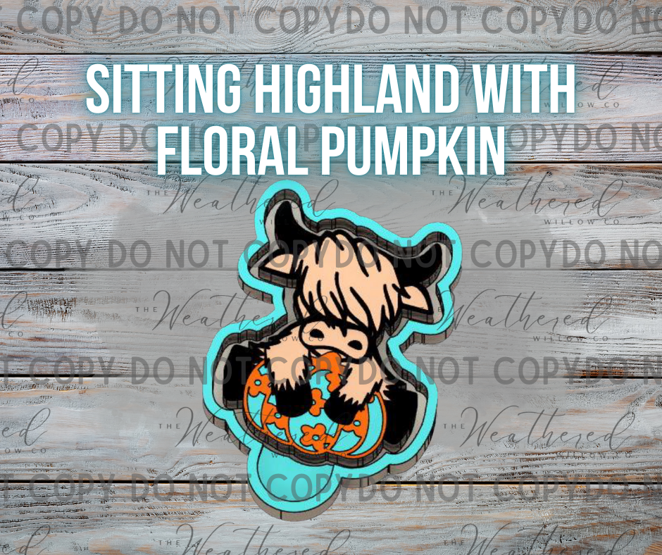 Sitting highland with Floral Pumpkin - Silicone Freshie Mold