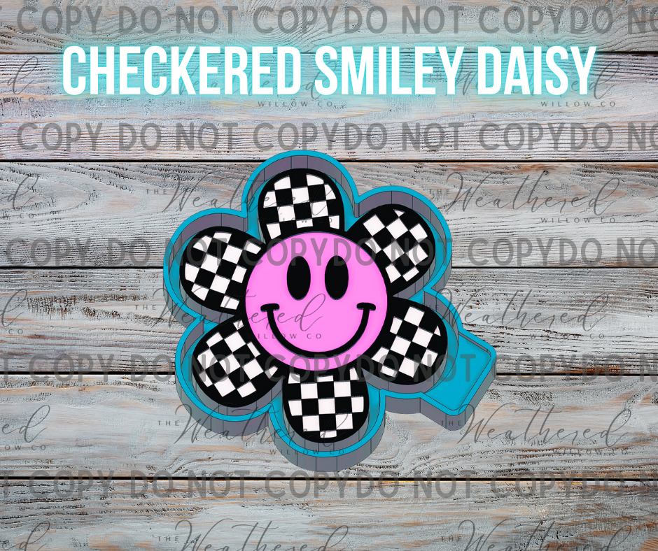 Checkered Smiley Daisy - Silicone Freshie Mold