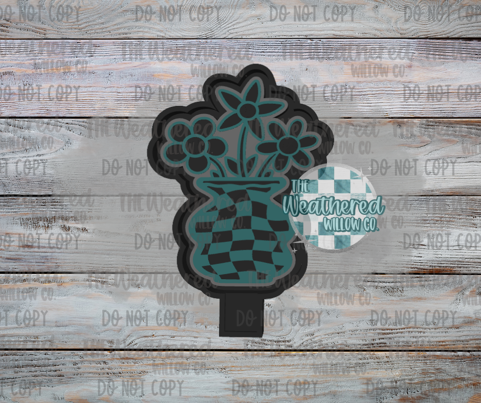 Retro flowers checkered pot - Silicone Freshie Mold