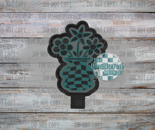 Retro flowers checkered pot - Silicone Freshie Mold