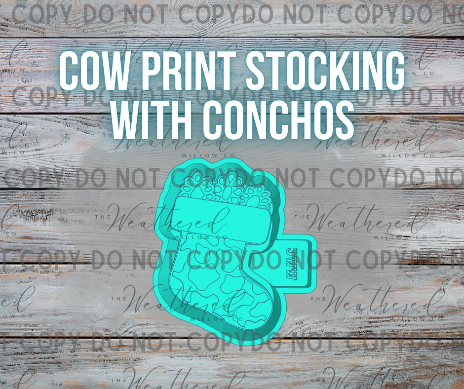 Cow print stocking with conchos - Silicone Freshie Mold