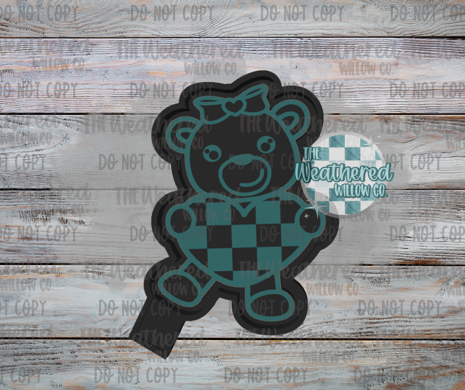 Checkered heart bear - Silicone Freshie Mold