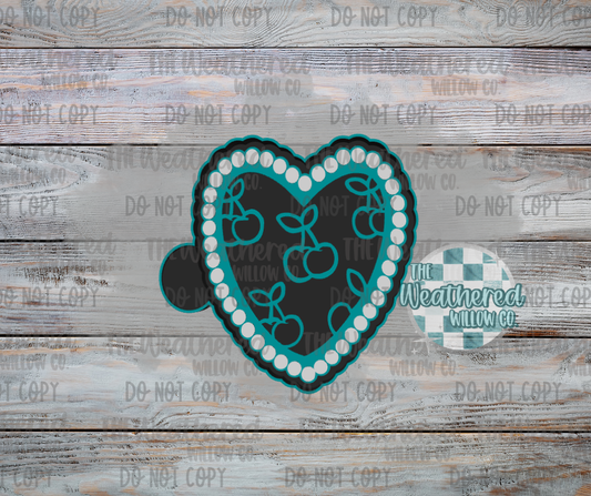 Turquoise Cherries Heart - Silicone Freshie Mold