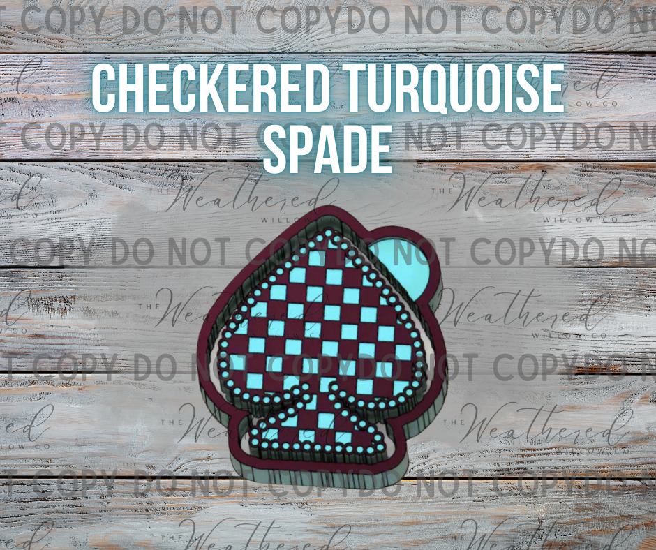 Checkered Turquoise Spade - Silicone Freshie Mold