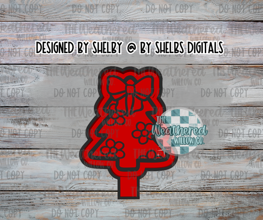 Floral Christmas Tree with Bow - Silicone Freshie Mold