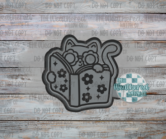 Cat reading floral book - Silicone Freshie Mold