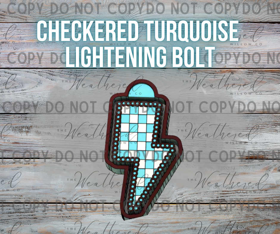 Checkered Turquoise Lightening Bolt - Silicone Freshie Mold