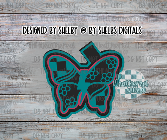 Groovy Checkered Bolt Butterfly - Silicone Freshie Mold