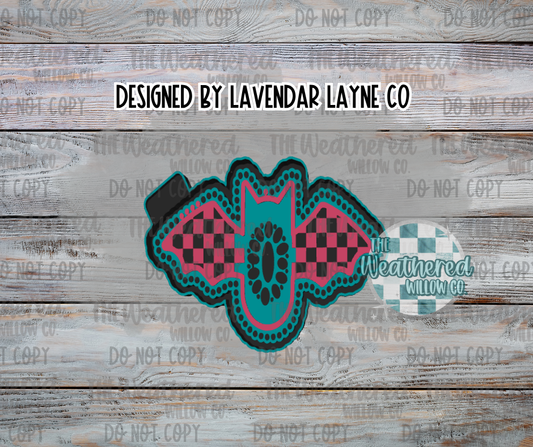 Turquoise checkered bat with concho - Silicone Freshie Mold