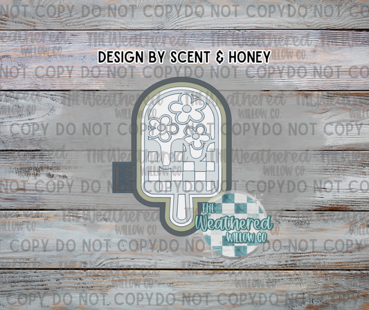 Floral checkered popsicle - Silicone Freshie Mold