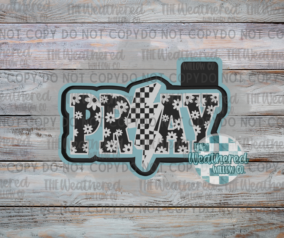 Floral pray with checkered bolt - Silicone Freshie Mold