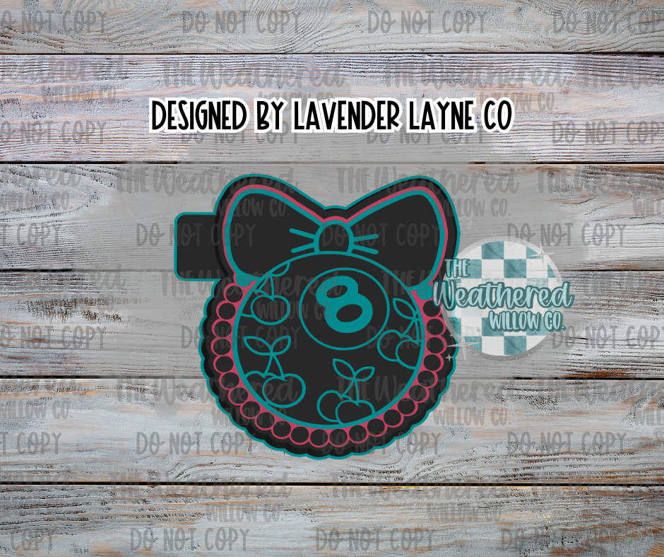 Turquoise Cherries 8 Ball with Bow - Silicone Freshie Mold