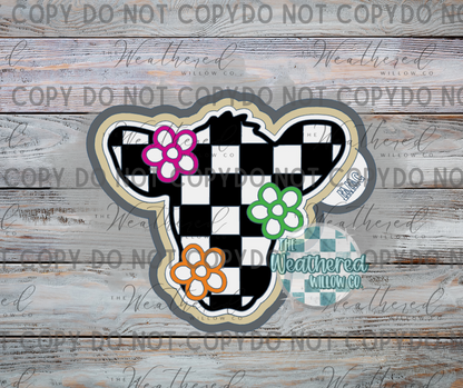 Checkered Cow Head with Flowers - Silicone Freshie Mold