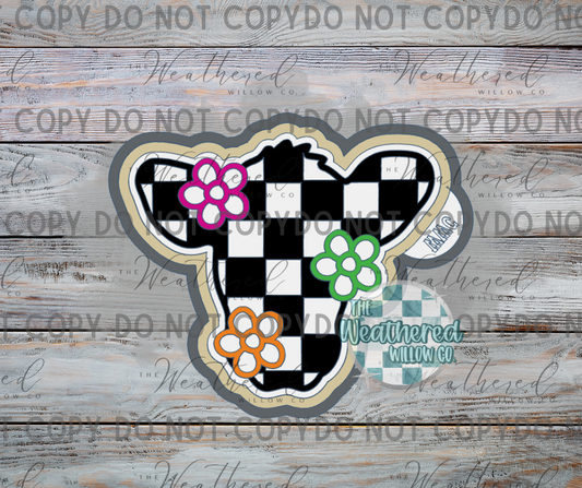 Checkered Cow Head with Flowers - Silicone Freshie Mold