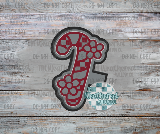 Checkered Candy Cane with Flowers - Silicone Freshie Mold