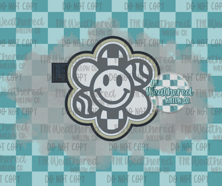 Groovy checkered daisy smiley - Silicone Freshie Mold