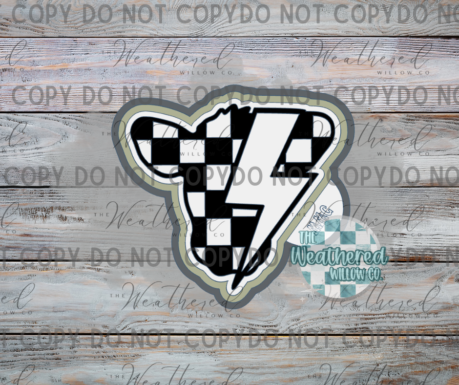 Checkered Cow Head with Lightning Bolt - Silicone Freshie Mold