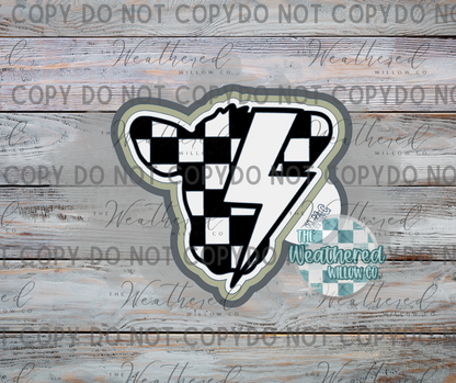 Checkered Cow Head with Lightning Bolt - Silicone Freshie Mold