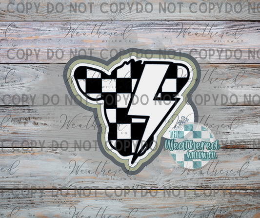 Checkered Cow Head with Lightning Bolt - Silicone Freshie Mold