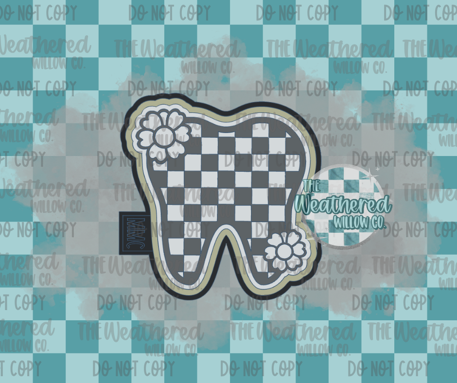 Checkered tooth with flowers - Silicone Freshie Mold