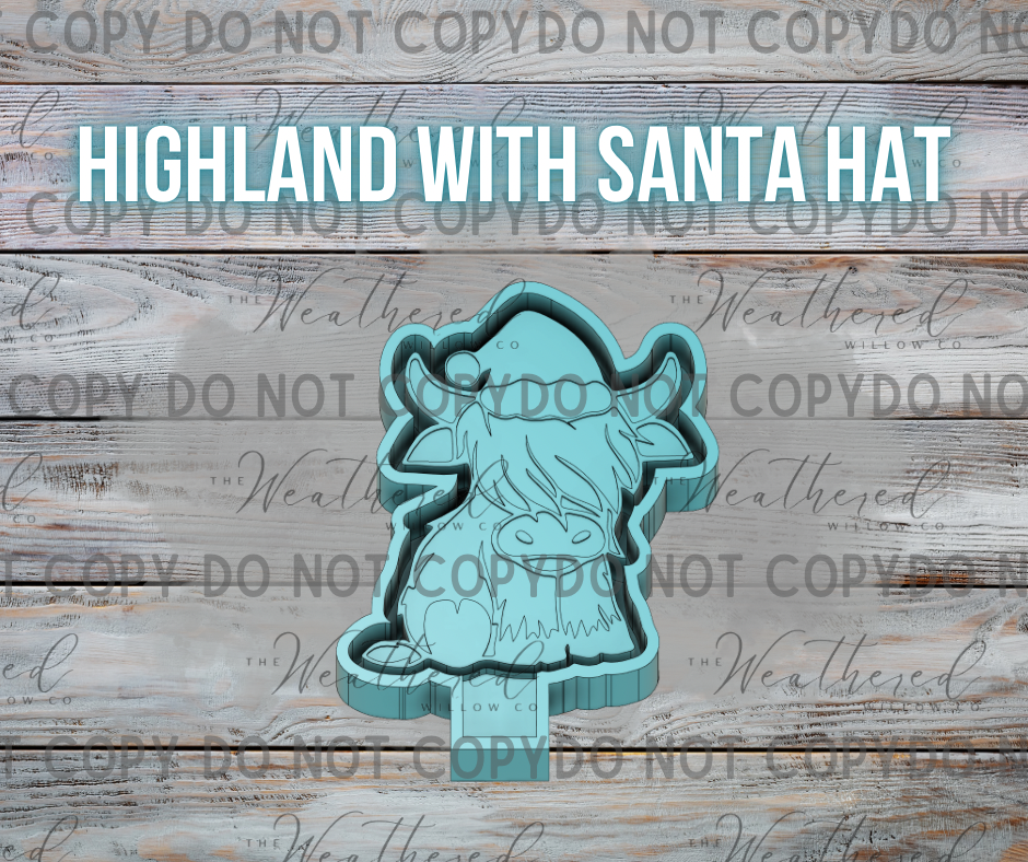 Highland with Santa hat- Silicone Freshie Mold