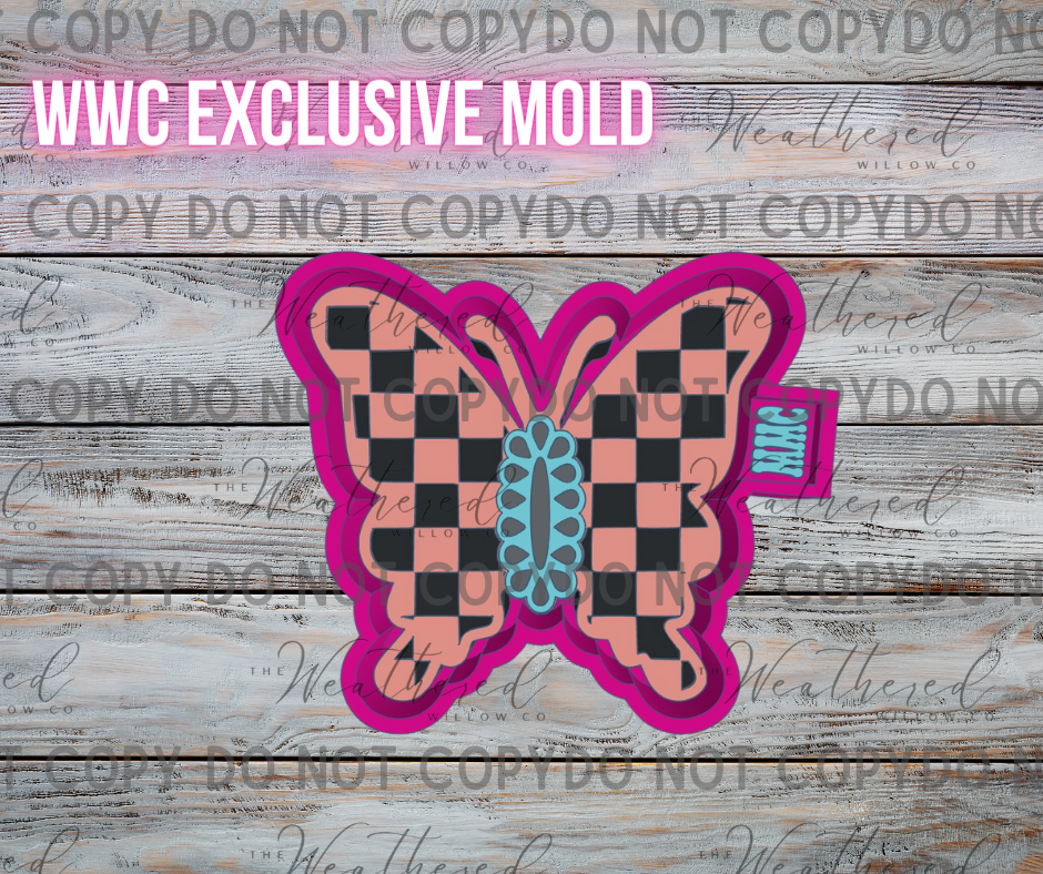 Concho Checkered Butterfly; WWC EXCLUSIVE MOLD - Silicone Freshie Mold