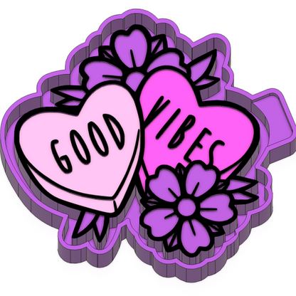 Floral Good Vibes Hearts - Silicone Freshie Mold