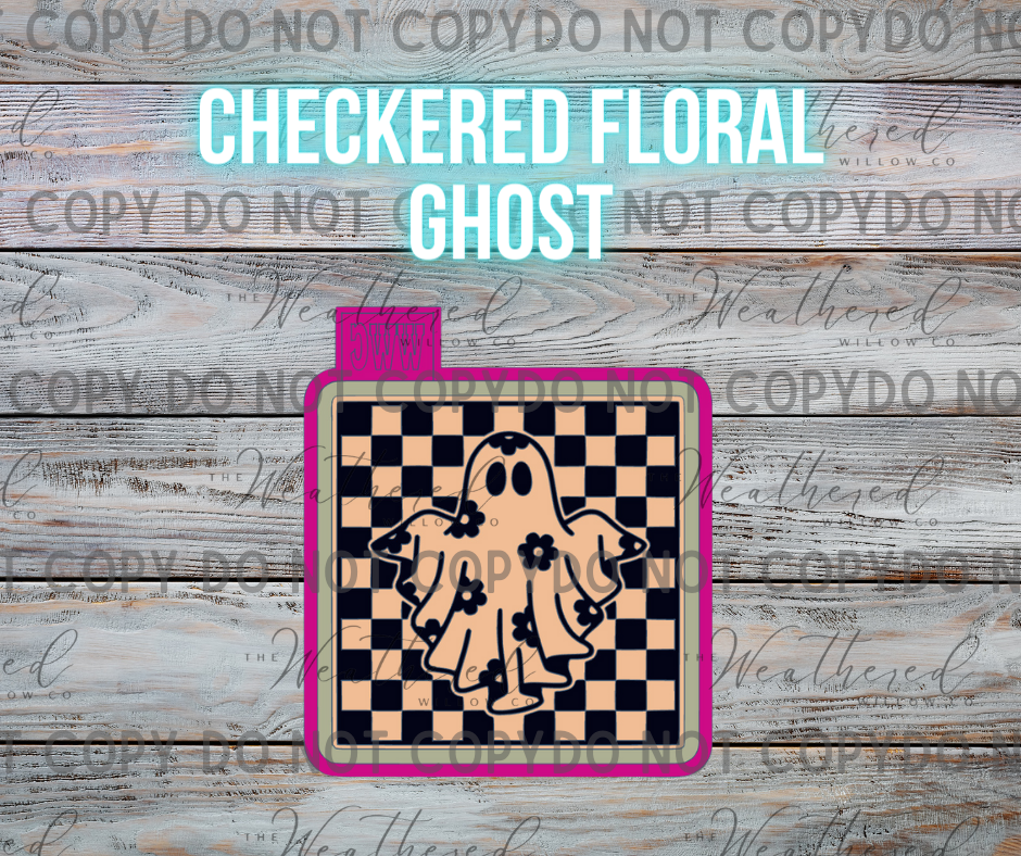 Checkered Floral Ghost - Silicone Freshie Mold