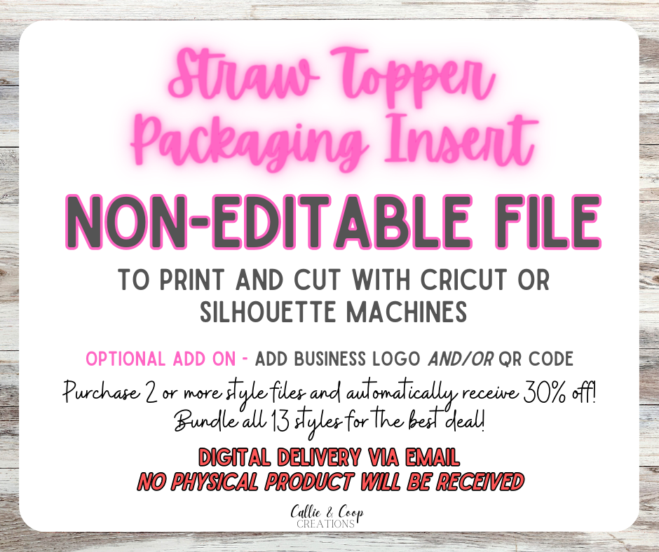 Straw Topper Package Insert Bundle - Non-Editable Files - DIGITAL ITEM ONLY