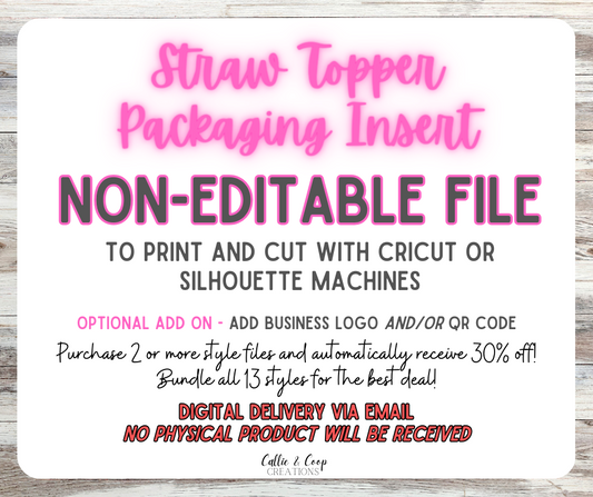 Straw Topper Package Insert Bundle - Non-Editable Files - DIGITAL ITEM ONLY