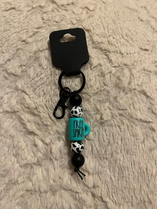 Teal "Free Spirit" Rae Dunn Inspired Mug - Silicone Bead Keychain